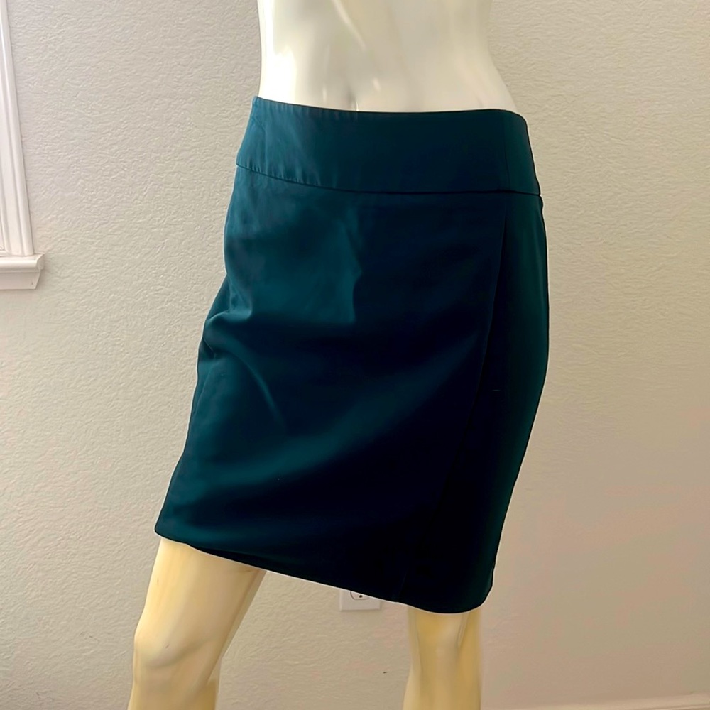 THE TORIE SKIRT - Dark Green Midi Pencil Skirt (Size 6)